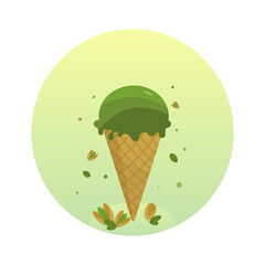pistachio ice cream in waffle cup .vector illustration