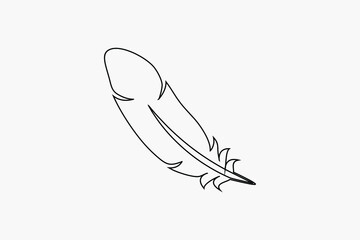 Bird feather glyph vector. Doodle pen illustration