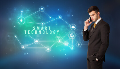 Businessman thinking about technology concept