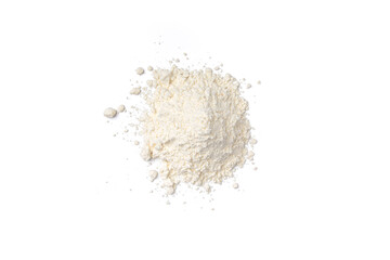 Pile of Powdered Cheddar cheese powder heaped on a white background