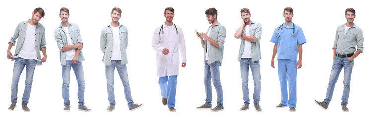 collage doctor and young man isolated on white