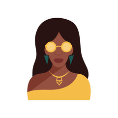 African woman with sunglasses portrait. Dark-skinned girl vector illustration on a white background