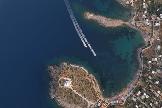 Jet Ski Race Coastline Church From The Sky