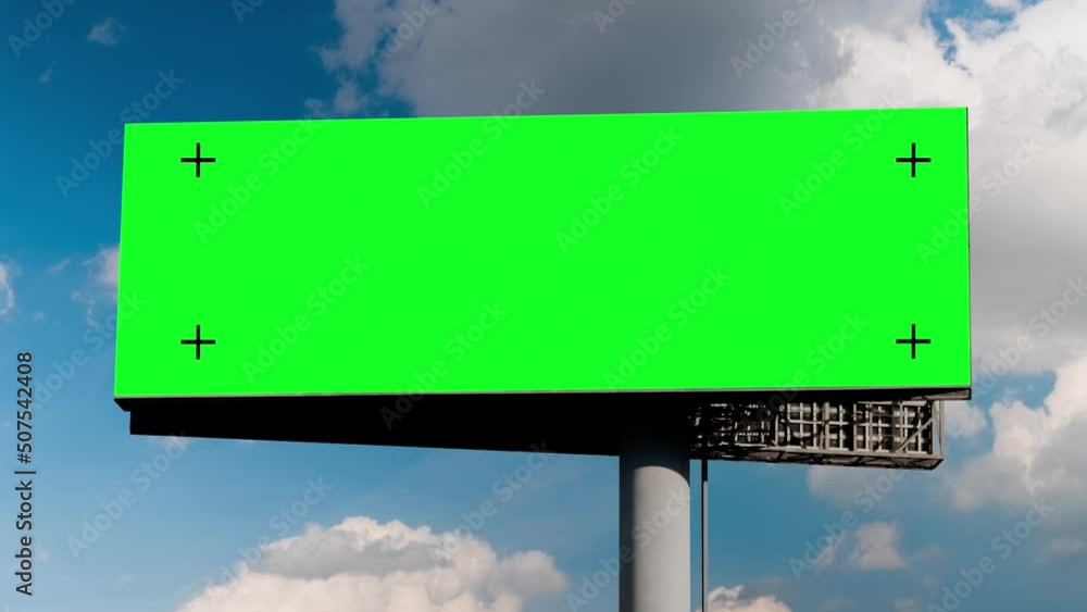 Canvas Prints timelapse - blank green billboard or large display and moving white clouds against blue sky - front 