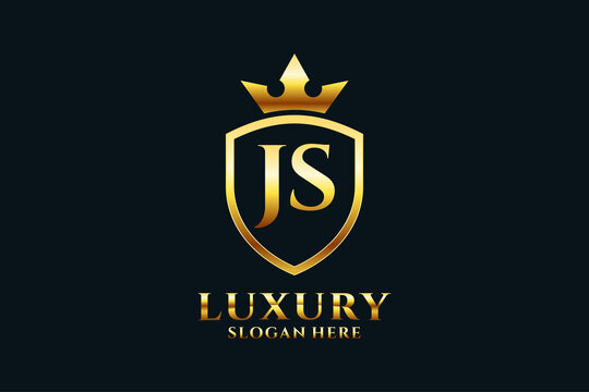 initial JS elegant luxury monogram logo or badge template with scrolls and royal crown - perfect for luxurious branding projects