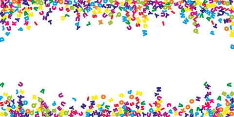 Falling letters of English language. Colorful flying words of Latin alphabet. Foreign languages study concept. Quaint back to school banner on white background.