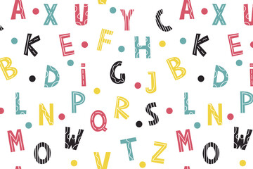 Fototapeta na wymiar Seamless pattern with cute latin bright letters