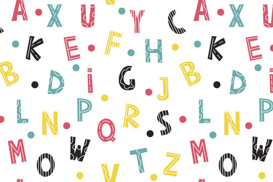 Seamless pattern with cute latin bright letters