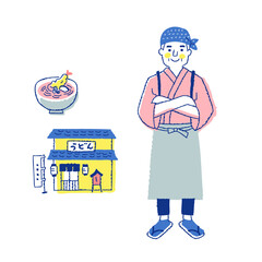 うどん屋の男性店員と店