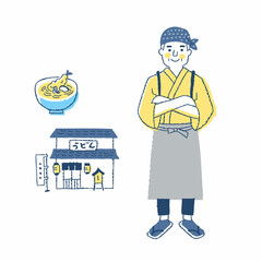 うどん屋の男性店員と店