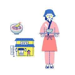 うどん屋の女性店員と店