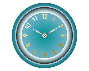 blue wall clock illustration with golden numbers
