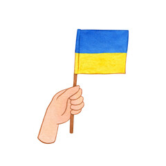 hand holding flag of ukraine isolated on white