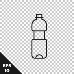 Black line Bottle of water icon isolated on transparent background. Soda aqua drink sign. Vector