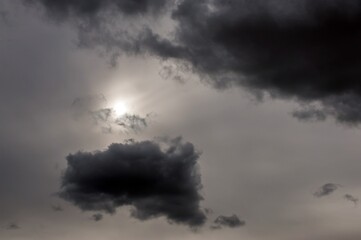 Dark clouds in the sky cover the sun
