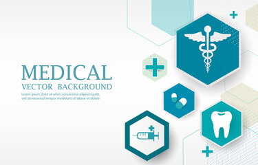 Modern medical white background.geometric hexagon shape.dental care.medical icons