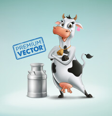 cow premium drawing and earrings milk container isolated cartoon 3d illustration realistic vector