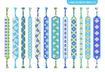 Blue flower handmade friendship bracelets set of threads or beads. Macrame normal pattern tutorial.