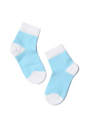 Baby blue and white socks isolated on white background.