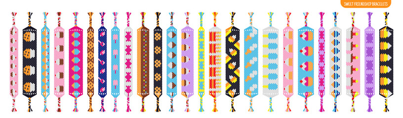 Sweets, cake, ice cream handmade friendship bracelets set of threads or beads. Macrame normal pattern tutorial.