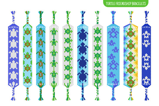 Green turtle handmade friendship bracelets set of threads or beads. Macrame normal pattern tutorial.