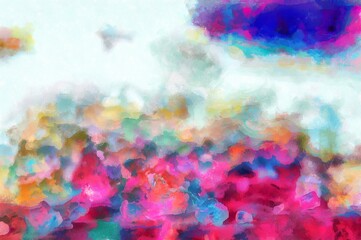 Digital render fractal abstract watercolor-style paint with flowing colors and space, textured paper