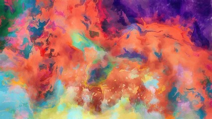 Digital render fractal abstract watercolor-style paint with flowing colors and space, textured paper