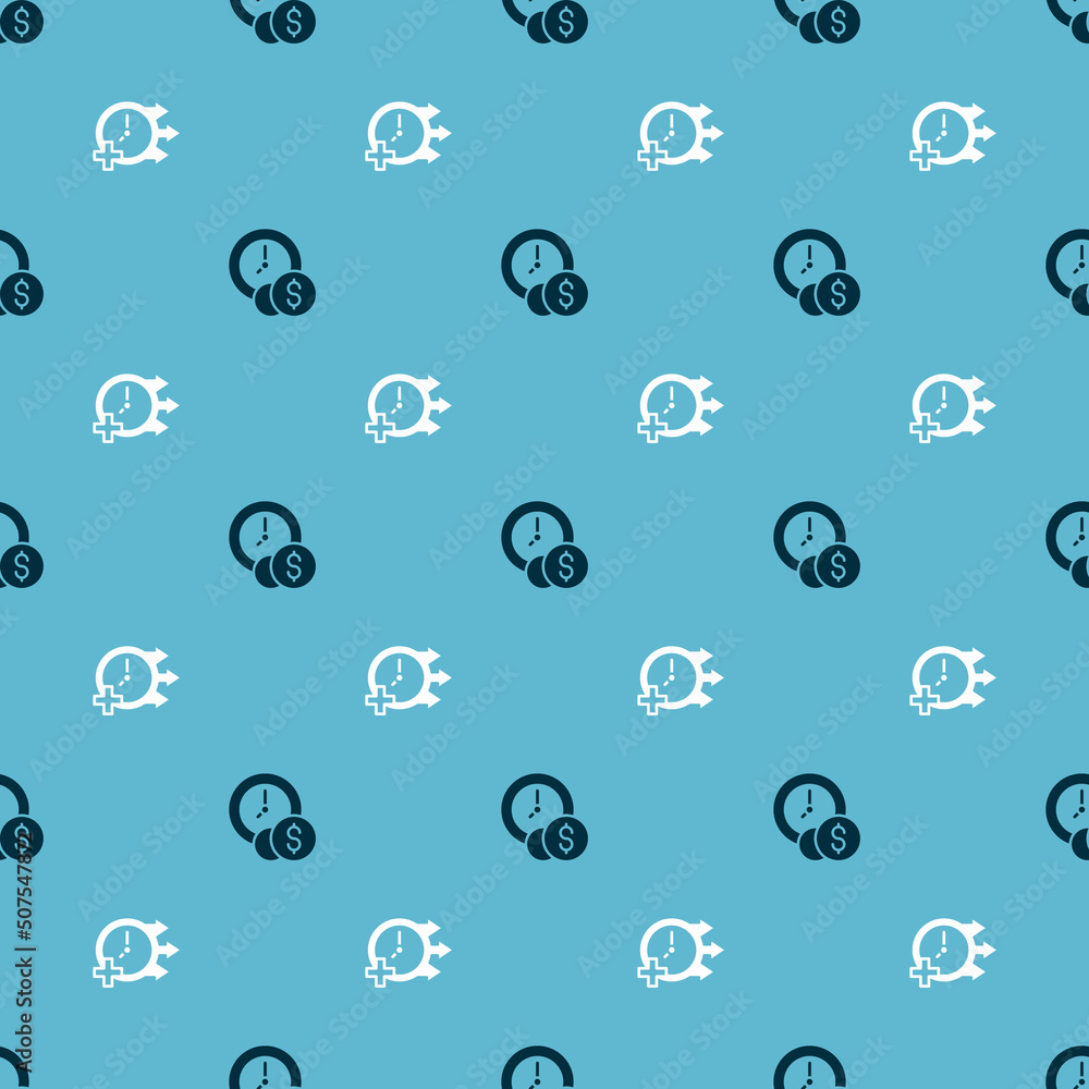 Poster set time is money and clock on seamless pattern. vector