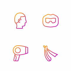 Set line Straight razor, Hair dryer, Hairstyle for men and Mustache and beard. Gradient color icons. Vector