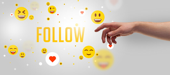 Close-Up of cropped hand pointing at social media concept