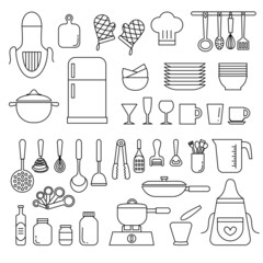 set of kitchenware utensils outline.
