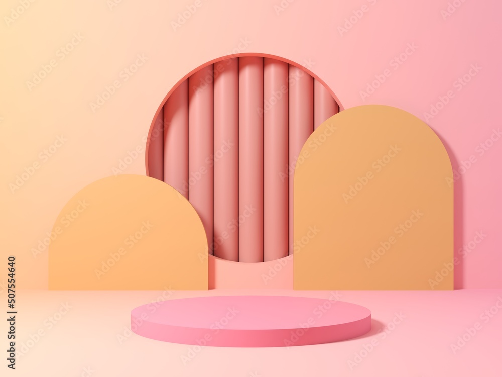 Poster background 3d render scene with podium, minimal product display mock up scene and geometric shape ob