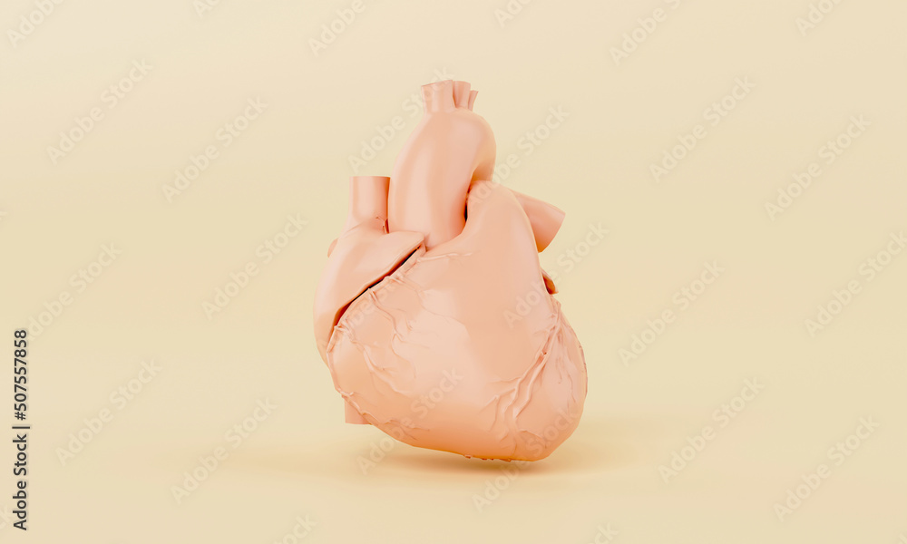 Poster orange simple heart model on yellow background. medical science healthcare and abstract object conce