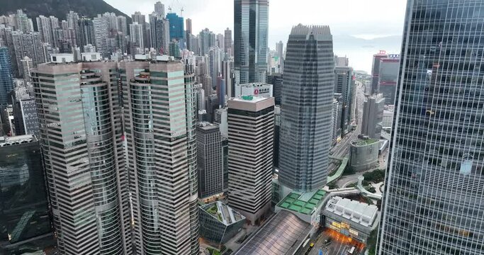 4K footage - Hong Kong central district architectures and building from aerial view.