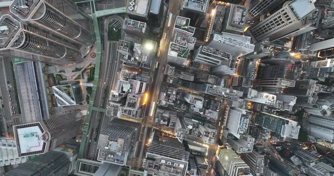 4K footage - Top view of Hong Kong city busy traffic and crowded building.