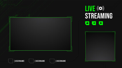 modern screen panel overlay frame set design template for games streaming. live stream screen overlay