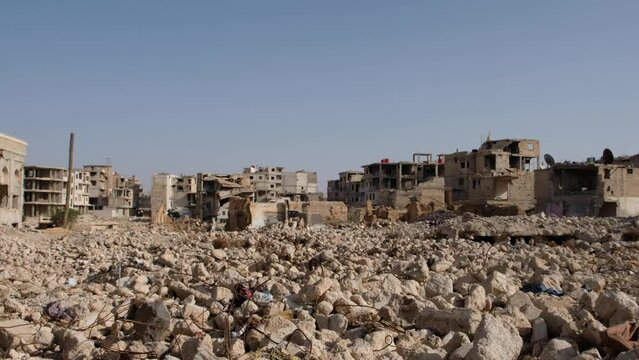 Building ruins in destroyed city (Darayya) after the Syrian Civil War