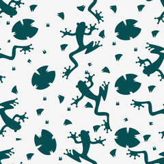 Seamless pattern with frog and lotus. Design for wall decoration, postcard, poster, brochure, shirt, etc.