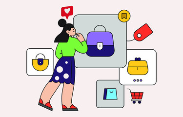 women who like shopping online Website or mobile application, marketing and digital marketing flat vector design