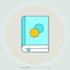 Closed book vector icon isolated in a flat style. Study and knowledge, library and education, science and literature, business. with marker and shadows, text and lines. Editable stroke.