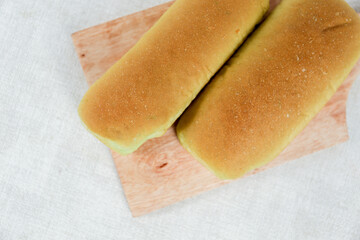 Green Pandan Long John buns bread with copy space for text	
