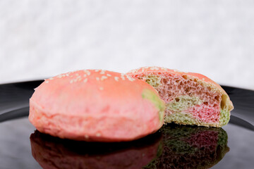 Rainbow burger buns with sesame set with copy space for text	
