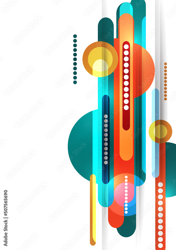 Poster Overlapping lines, circle rectangles primitive composition. Vector geometric minimal abstract background for wallpaper, banner, background.