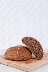 Chocolate choco burger buns with sesame set with copy space for text	
