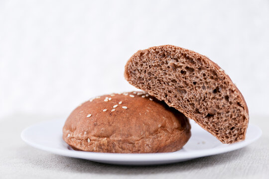 Chocolate Choco Burger Buns With Sesame Set With Copy Space For Text	
