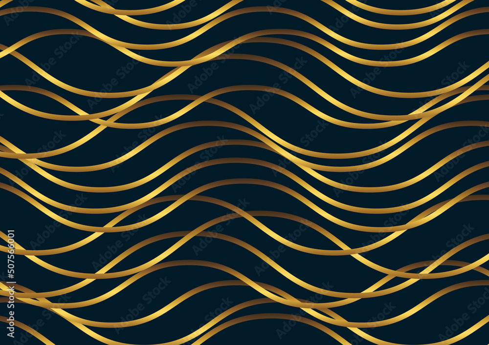 Poster dark blue abstract wave background with glitter golden lines. luxury and elegant style template desi