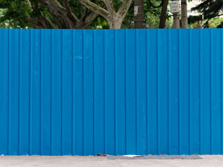 Blue iron sheet wall on street, close up view, this is very common in Shanghai lockdown time for...