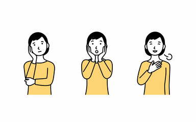 表情のバリエーションイラスト（女性）