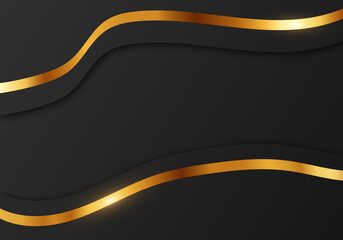 Abstract Premium Shiny Color Gold Wave Luxury on Dark Background with Copy Space