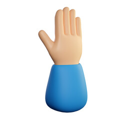 Human hand palm. Five fingers gesture. Welcome, hello, greeting or goodwill concept. Realistic 3d high quality render isolated on white background.